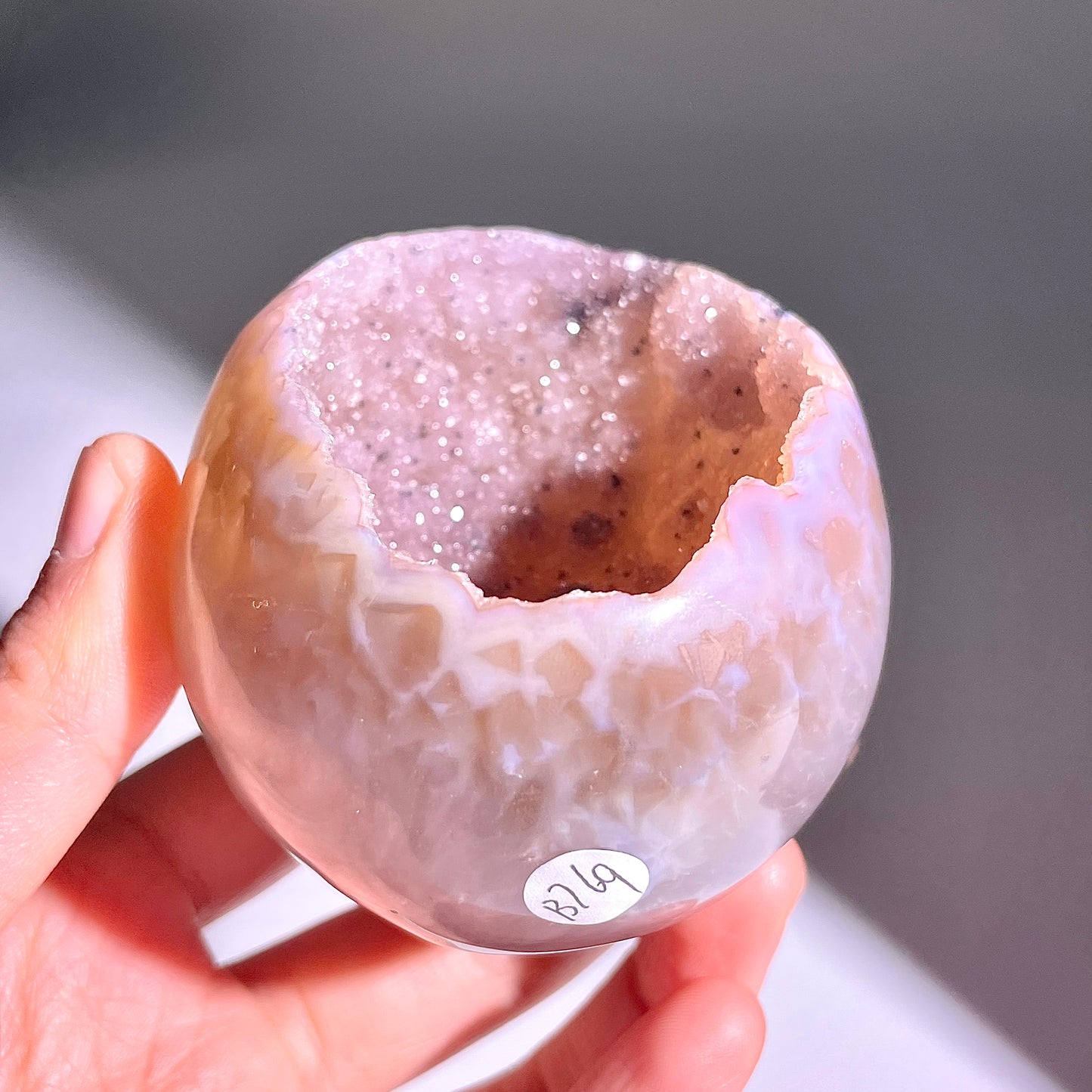 B769◇彩晶マシュマロ エッグ◇86×64×52mm◇天然石・鉱物・パワーストーン